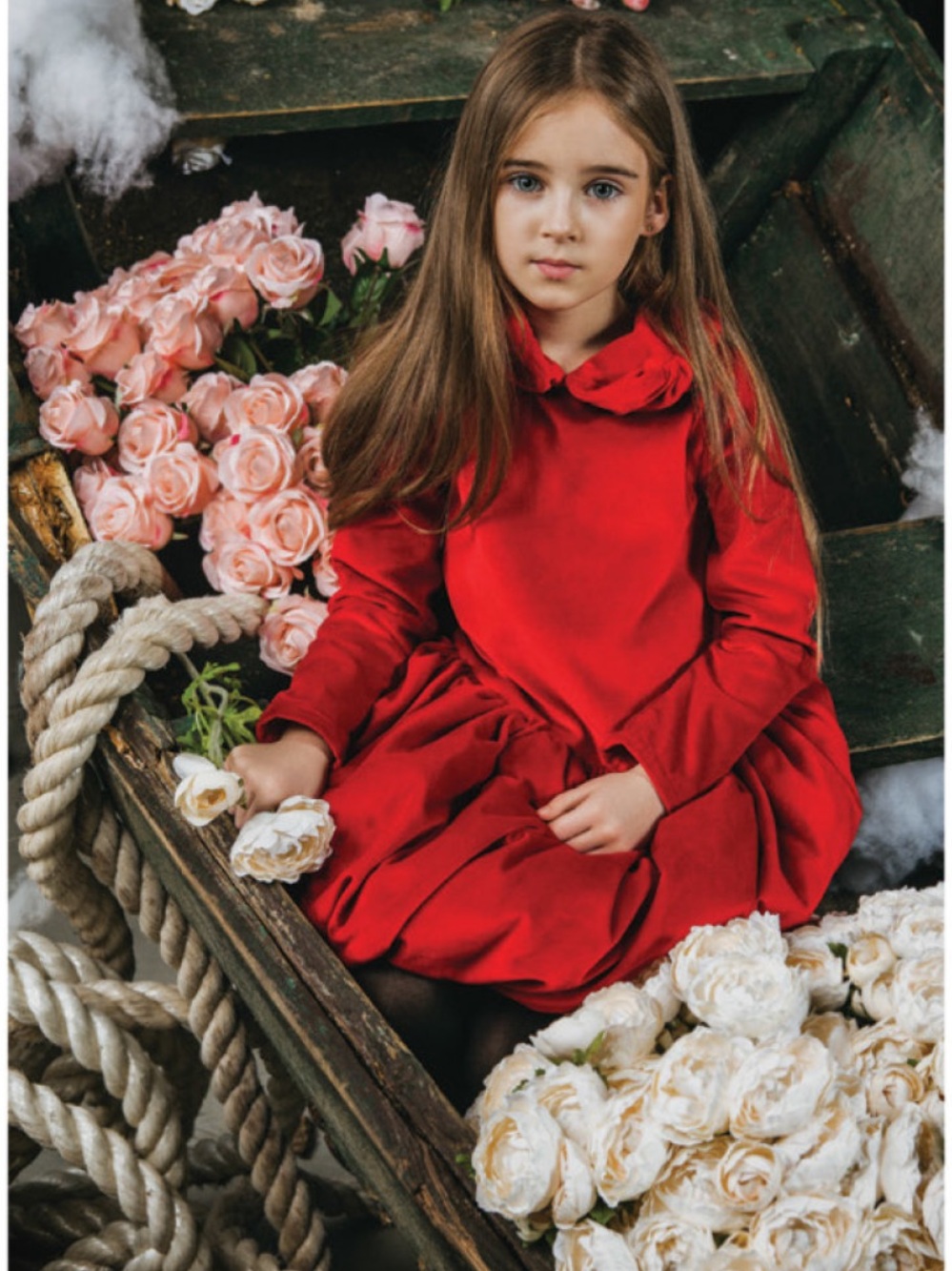 NIKOLIA Girls Red Velvet Ruffled Bubble Dress - Picture 5 of 17